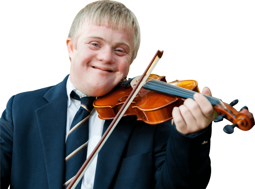 young man with down syndrome playing a violin concept